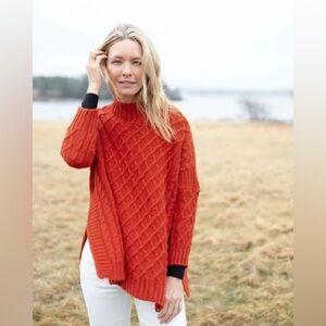 Mersea Lisbon Traveler Mockneck Cabled Sweater One Size Paprika Orange